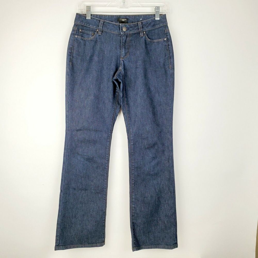 Ann Taylor Women's Curvy Straight Low Rise Jeans Size 0P Dark‎ Wash GUC